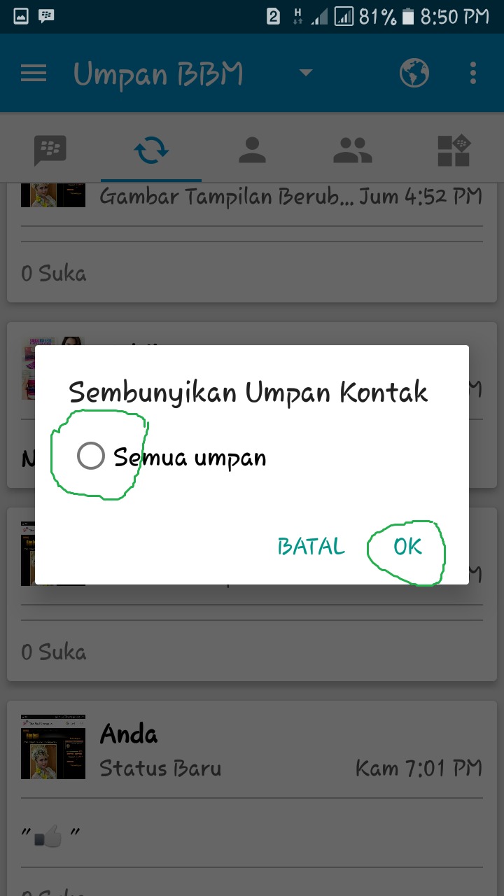 Cara Menyembunyikan Kontak BBM dari Update Feeds