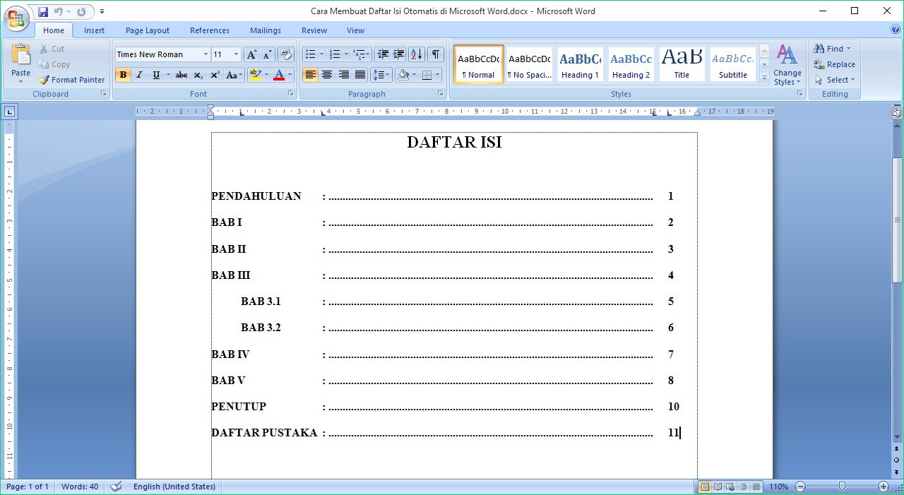 Cara Membuat Daftar Isi Otomatis di Word Bagi Pemula